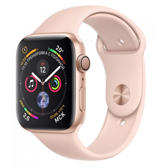 Apple Watch Series 4, 40 мм, корпус из золотистого алюминия, спортивный ремешок цвета «розовый песок» (золотистый)